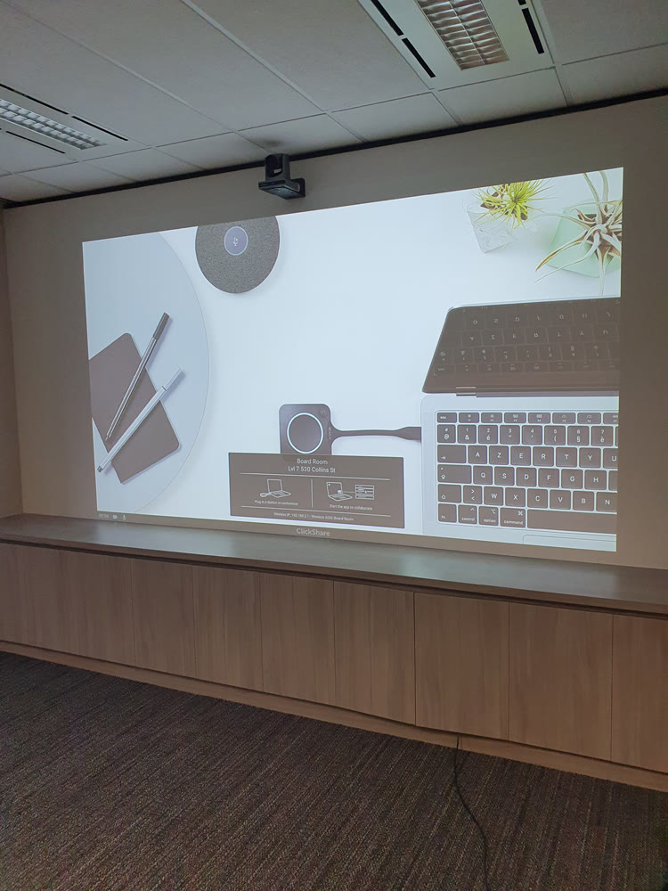 Boardroom with integrated AV and projection at 530 Collins Street