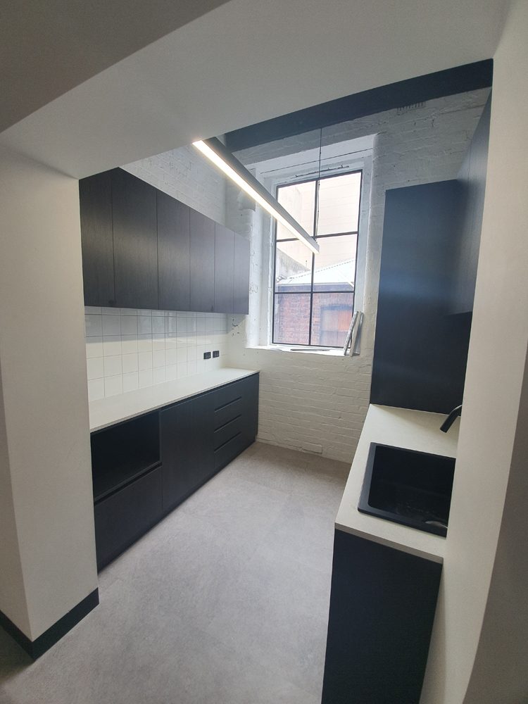 Kitchenette with under-bench lighting